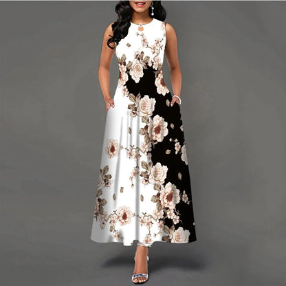 LM | New Casual Sleeveless Long Dress Women Printed Bohemian Retro Maxi Dresses