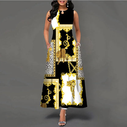 LM | New Casual Sleeveless Long Dress Women Printed Bohemian Retro Maxi Dresses
