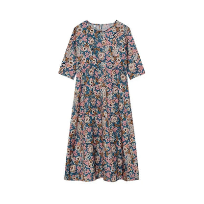 LM | 2024 Borderline Spring and Summer Printed Round Neck Covered Head Mid Sleeves Loose Casual Bag in a Long Dress