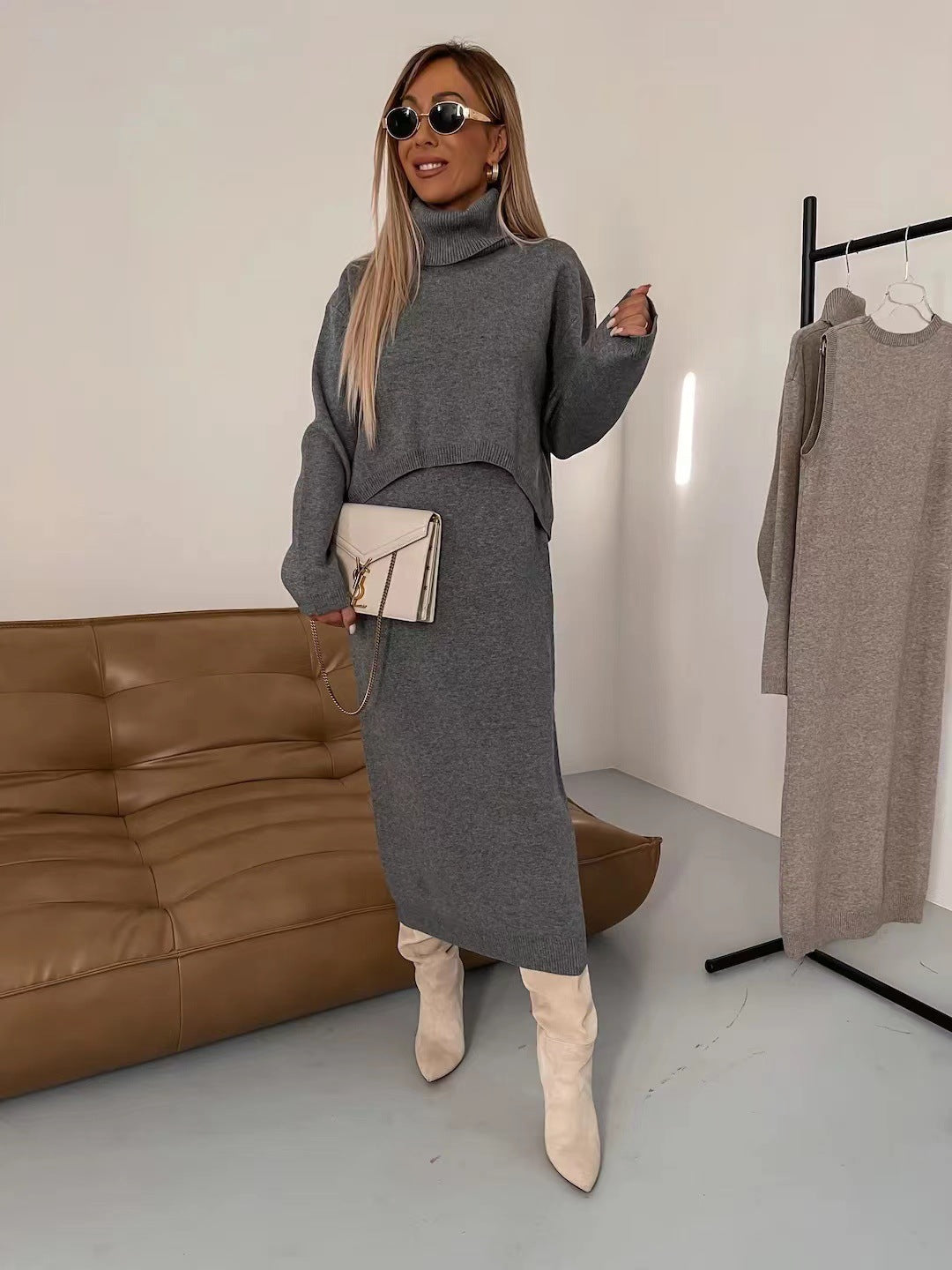 LM | Set of long dress and elegant turtleneck sweater