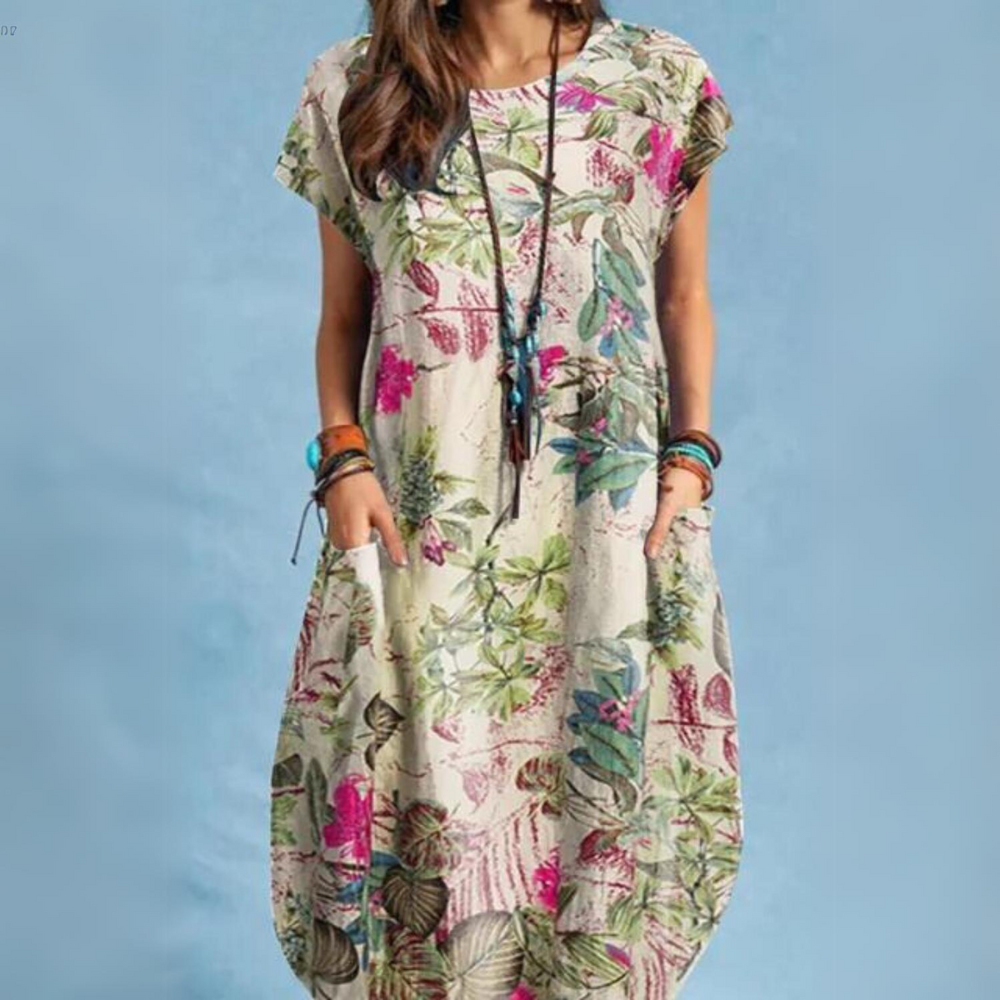 TS | Elegant summer dress with round neckline