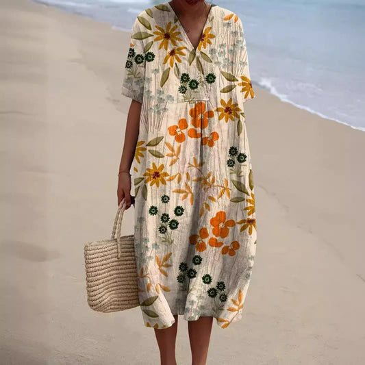 LD Midi-jurk met bohemien bloemenpatroon