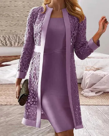 LM | Ladies Lace Cardigan Dress Two Piece Set