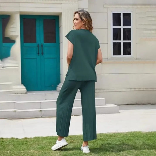 LD | MW - Elegante tweedelige set met wijde broek & T-shirt