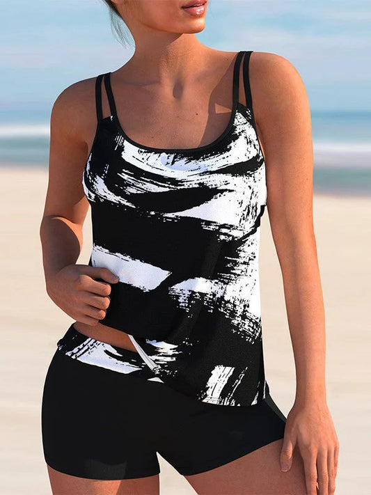 LM Plus Size swimwear sleeveless light striped tankini