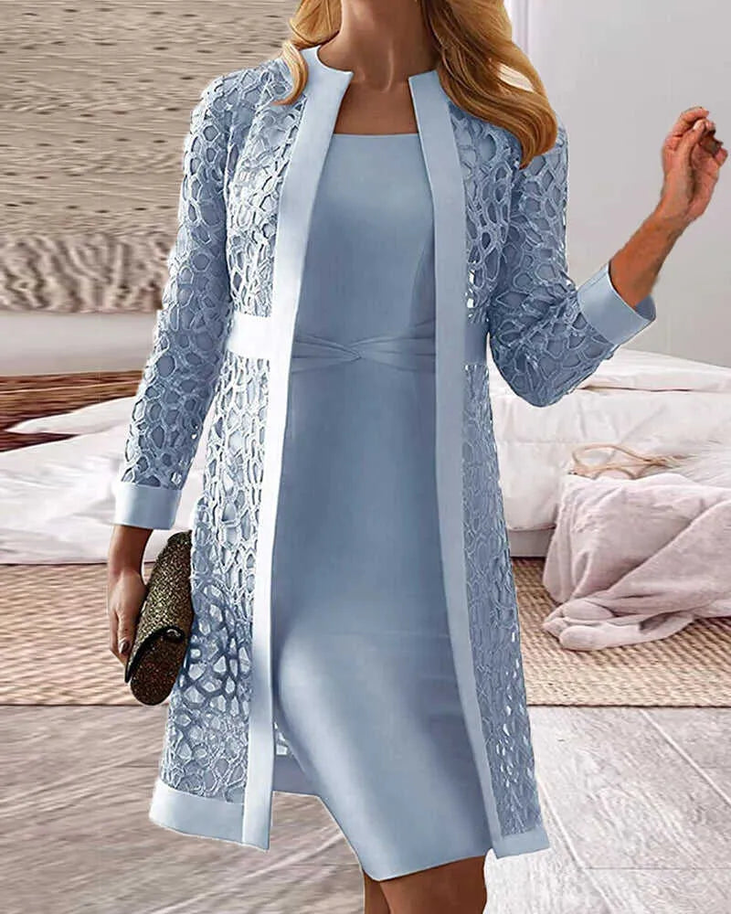 LM | Ladies Lace Cardigan Dress Two Piece Set