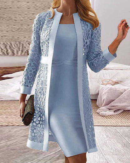 LM | Ladies Lace Cardigan Dress Two Piece Set