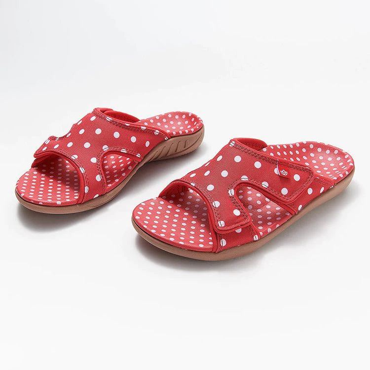 LD | Polka Dot Print Open Toe Hook Loop Flat Sandalen
