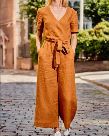 TS | Short-sleeved jumpsuit with belt