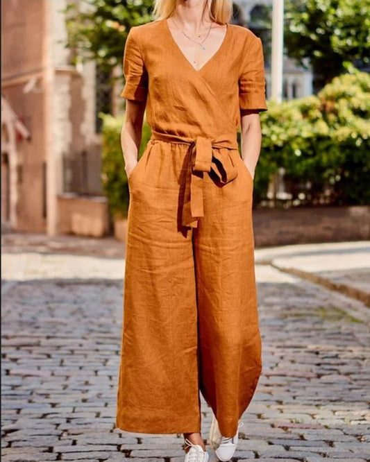 TS | Short-sleeved jumpsuit with belt