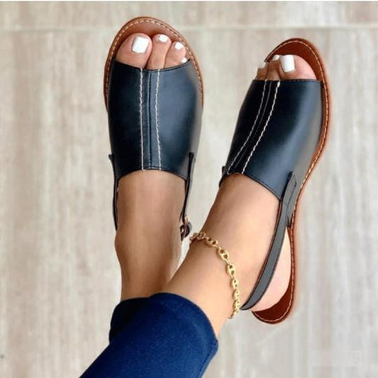 LD | Womens Peep Toe Flat Sandalen