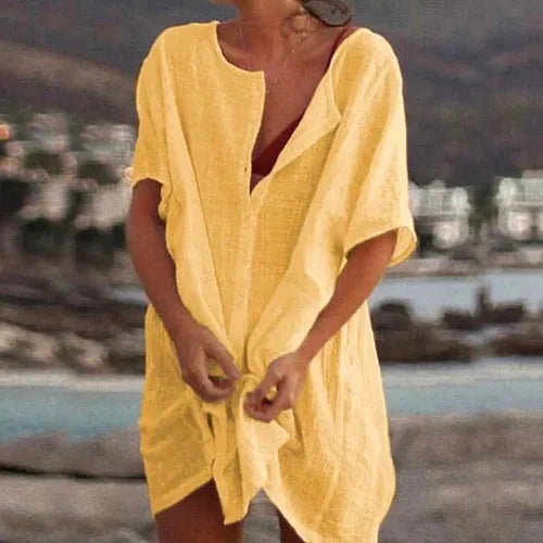 LM | Loose-fitting linen blouse with short sleeves