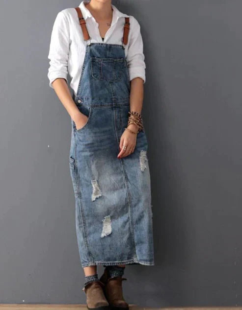 LM | Ripped denim jumpsuit dress