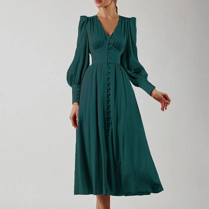 LM | Elegant satin midi dress with slit