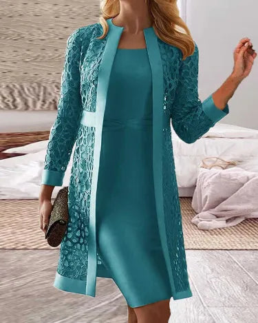 LM | Ladies Lace Cardigan Dress Two Piece Set