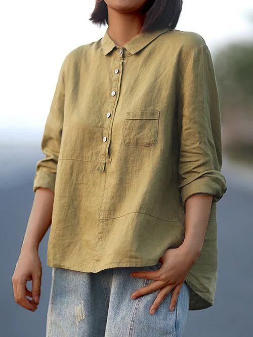 TS | Lapel collar button-down long sleeve shirt with pockets