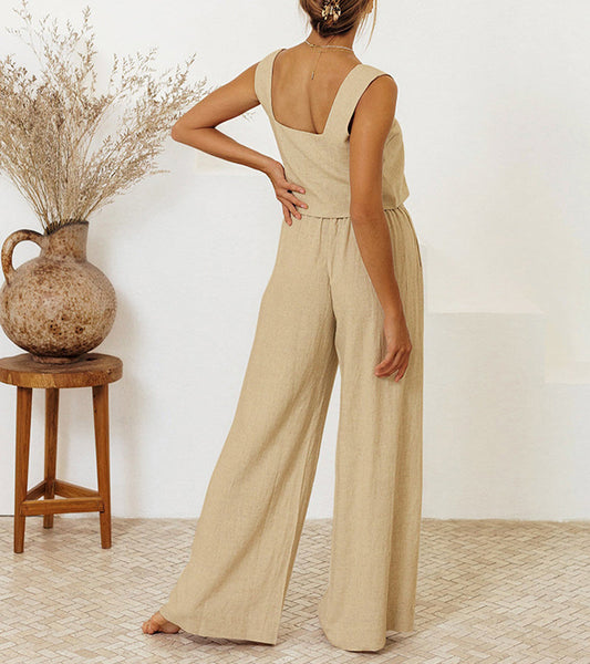 LD | Minimalistische top en broek met wijde pijpen in een set