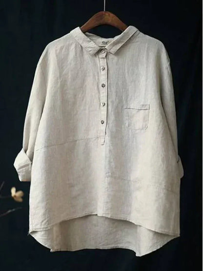 TS | Lapel collar button-down long sleeve shirt with pockets