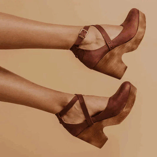 LD | Dikke Hoge Hakken Vrouwen Leren Schoenen