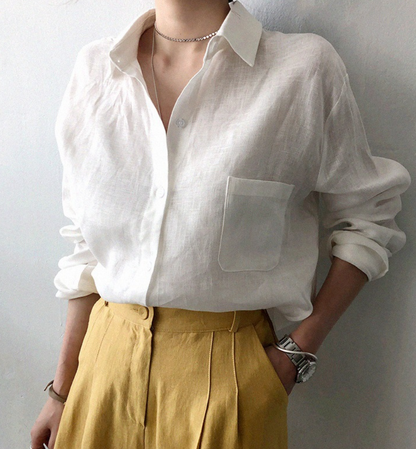 LM ladies cotton shirt spring loose plain shirt collar casual blouse