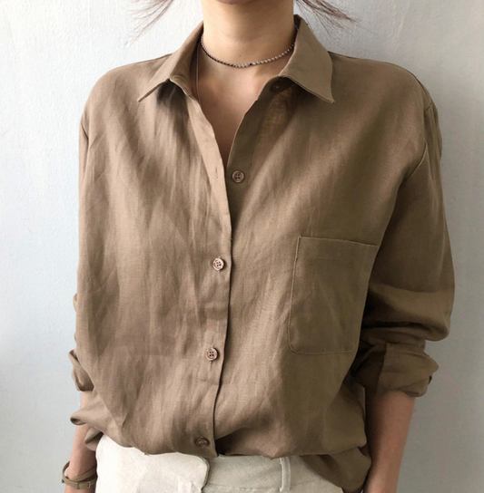 LM ladies cotton shirt spring loose plain shirt collar casual blouse