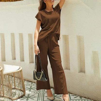 LD | MW - Elegante tweedelige set met wijde broek & T-shirt