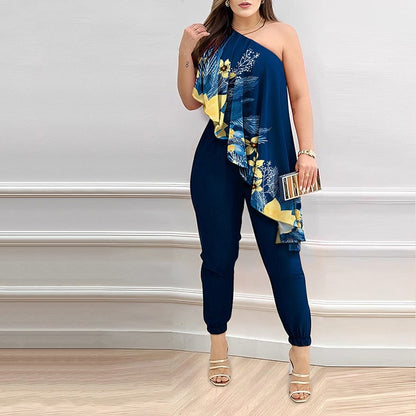 LD | Asymmetrische jumpsuit met ruches