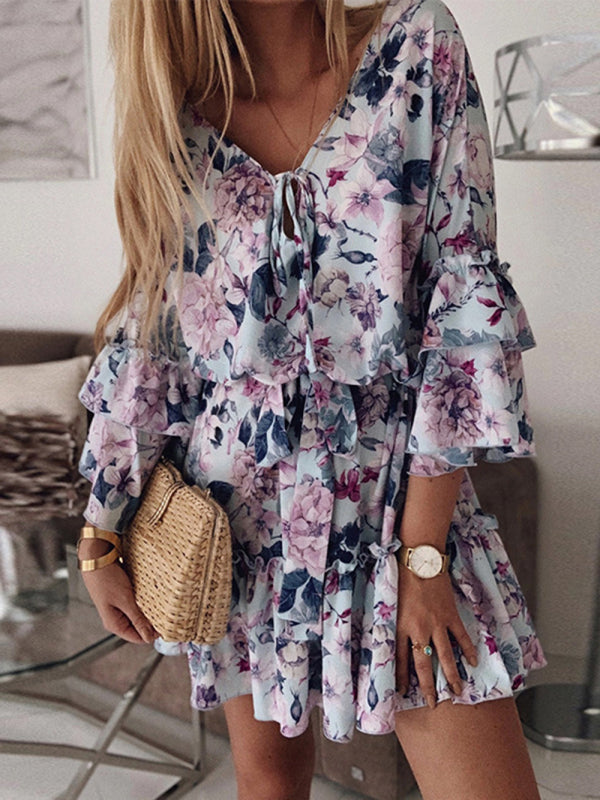 LM | Ruffled mini dress with floral pattern