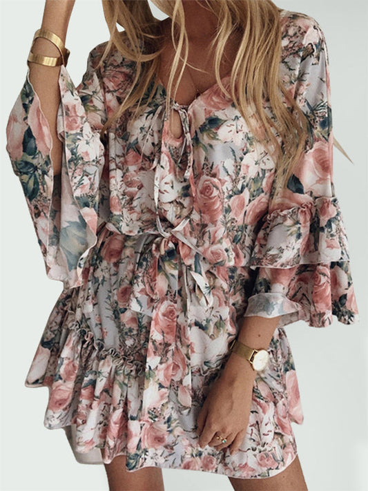 LM | Ruffled mini dress with floral pattern