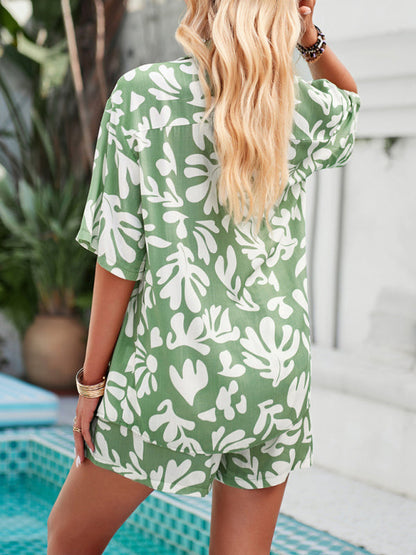 LD Nieuwe Vrouwen Casual Mode Resort Kapel Korte Mouw Shirt Korte Broeken Kostuum