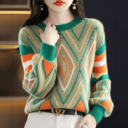 LM | A'leurs - Elegant green-orange patterned sweater