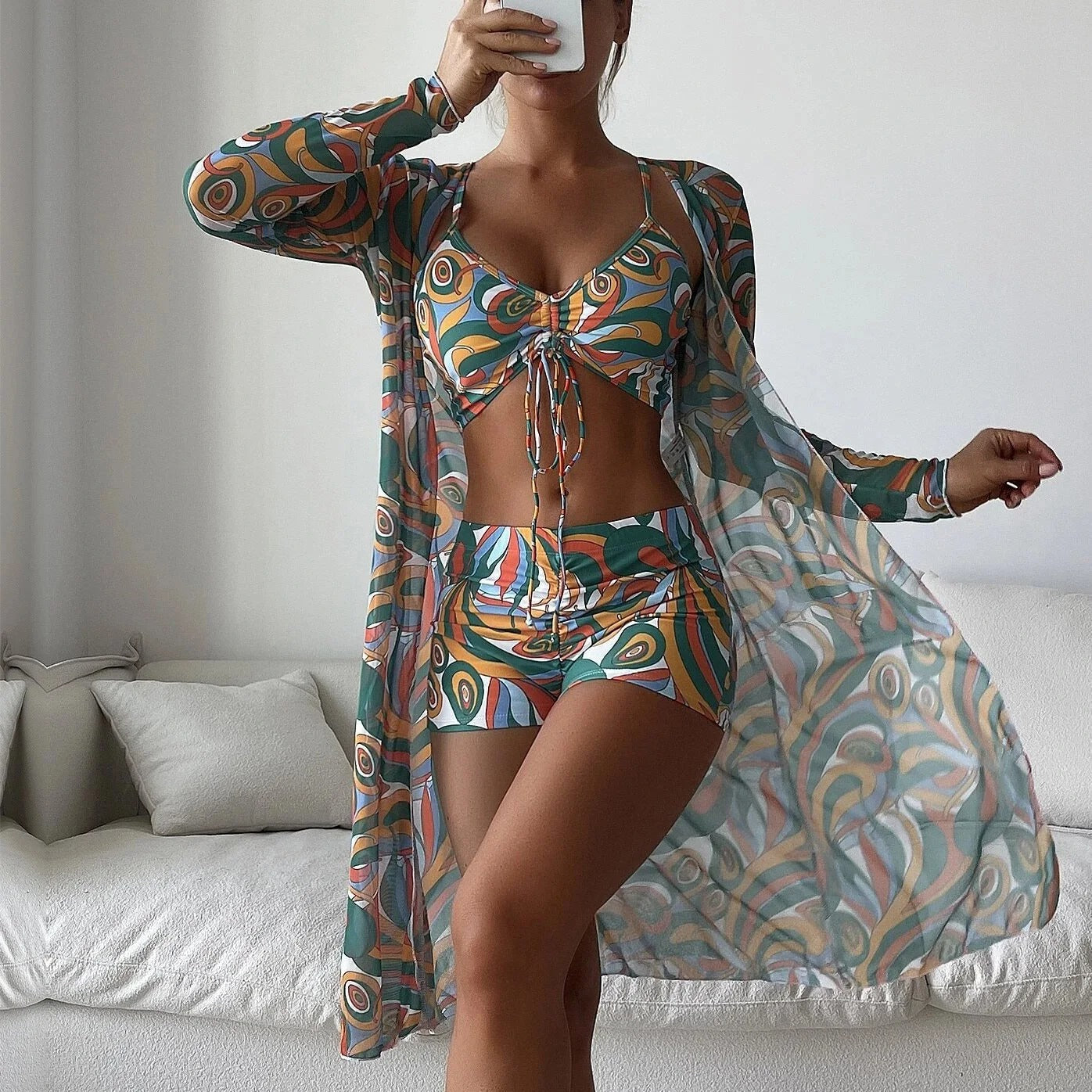LM | Patterned 3-piece swimwear