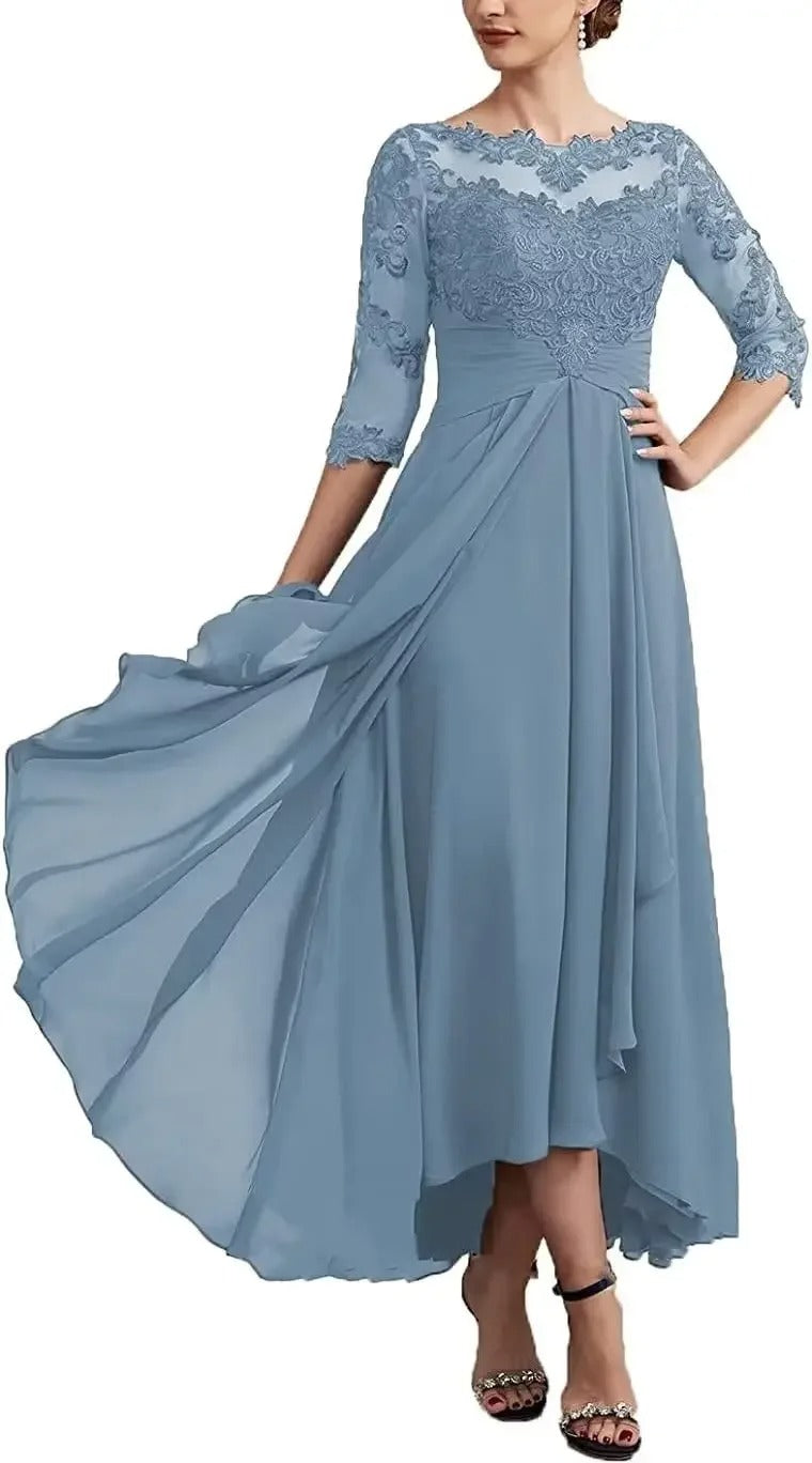 LD | Chiffon maxi jurk met transparante mouwen in midi lengte