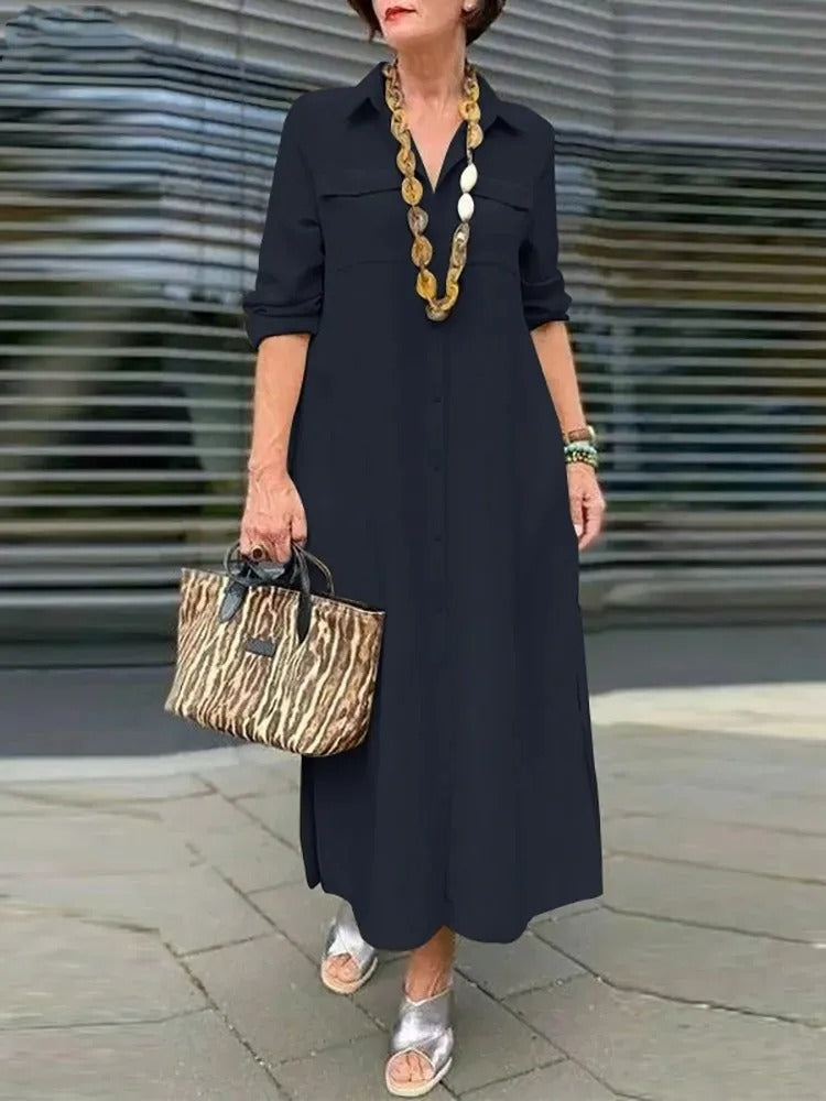 LM | Midi dress with rolled-up sleeves and a breast pocket