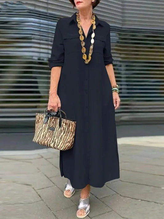 LM | Midi dress with rolled-up sleeves and a breast pocket