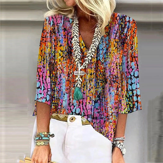 LM | 3/4-sleeve blouse with printed V-neckline
