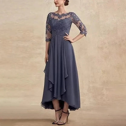 LD | Chiffon maxi jurk met transparante mouwen in midi lengte