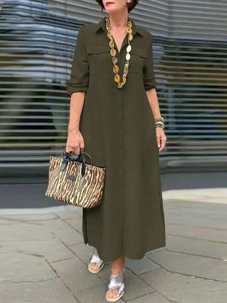 LM | Midi dress with rolled-up sleeves and a breast pocket