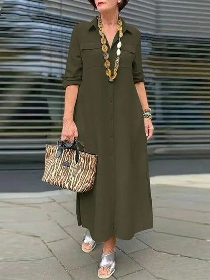 LM | Midi dress with rolled-up sleeves and a breast pocket