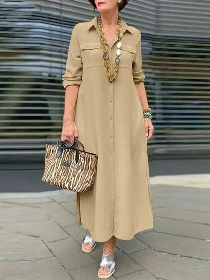 LM | Midi dress with rolled-up sleeves and a breast pocket