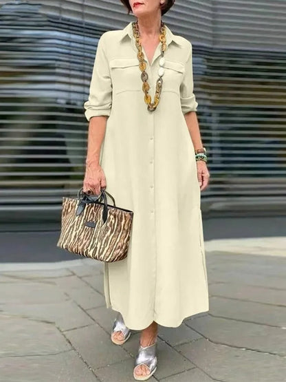 LM | Midi dress with rolled-up sleeves and a breast pocket
