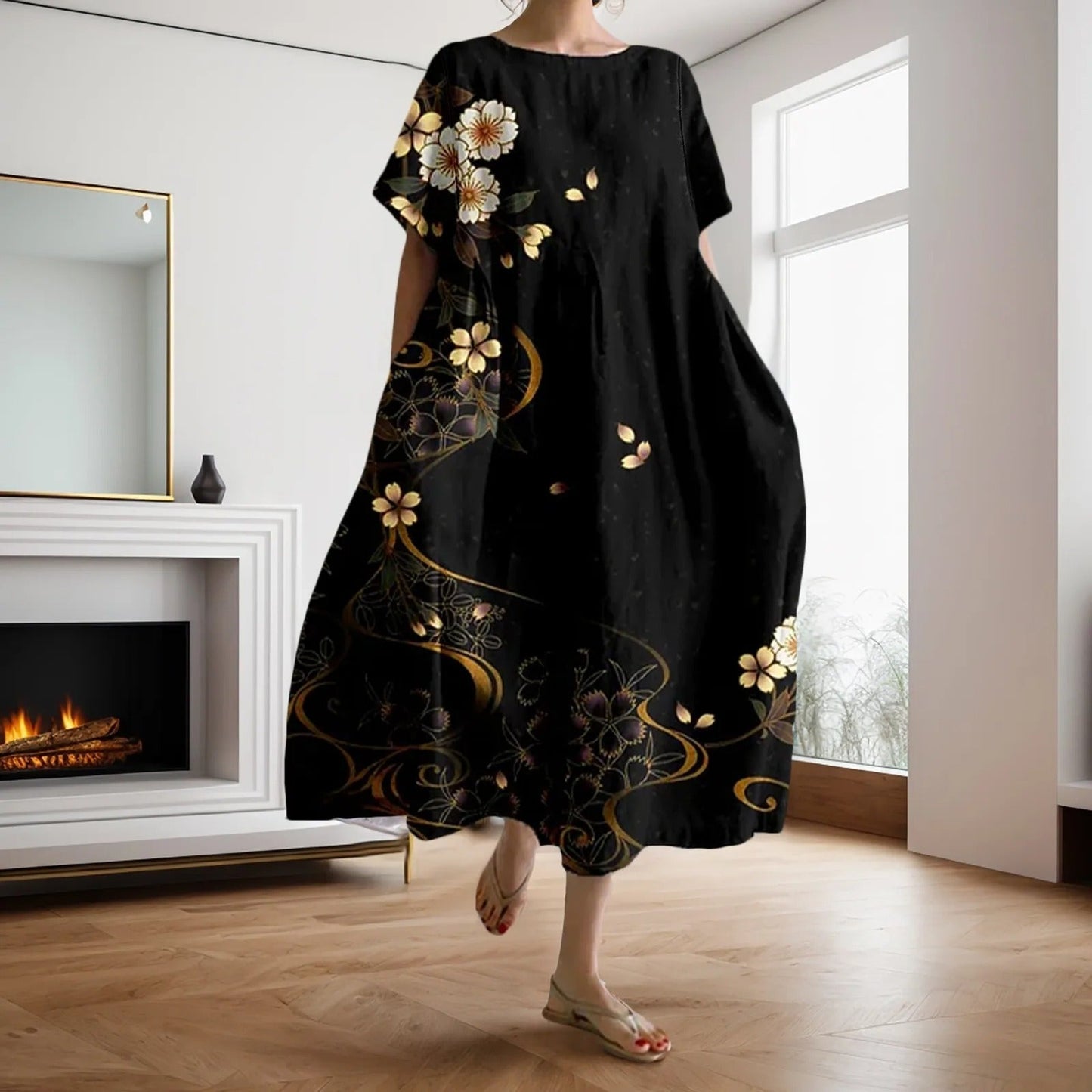 LM | Maxi dress with floral pattern Loose