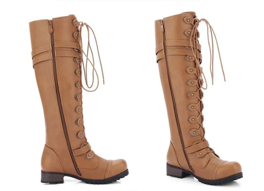 LM | Women's boots in Roman style with lacing up to the knee and platform soles