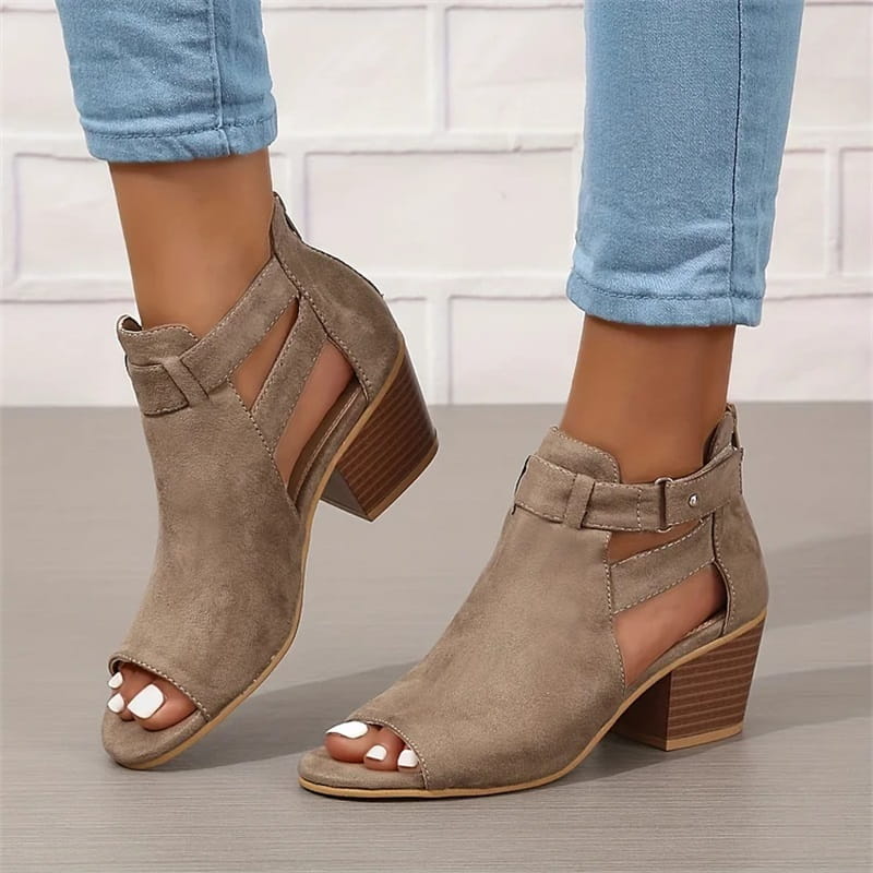 LD | Peep Toe Chunky Heeled Boots