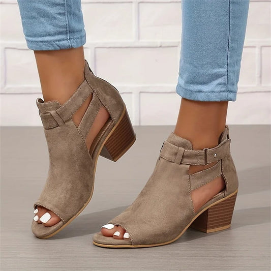 LD | Peep Toe Chunky Heeled Boots