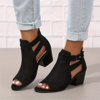 LD | Peep Toe Chunky Heeled Boots