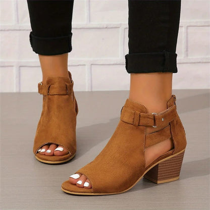 LD | Peep Toe Chunky Heeled Boots