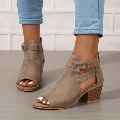 LD | Peep Toe Chunky Heeled Boots