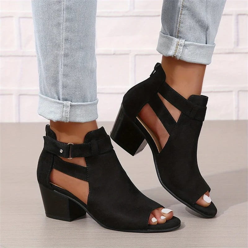 LD | Peep Toe Chunky Heeled Boots
