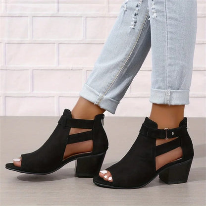 LD | Peep Toe Chunky Heeled Boots
